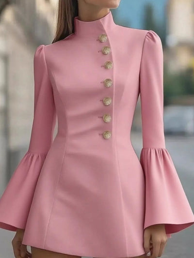 Bell Sleeve Mini Dress with Front Button - alternate view 4