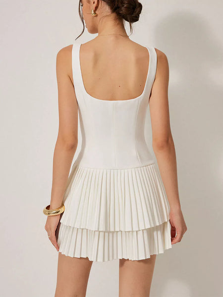 Square Neck Pleated Mini Dress - alternate view 4