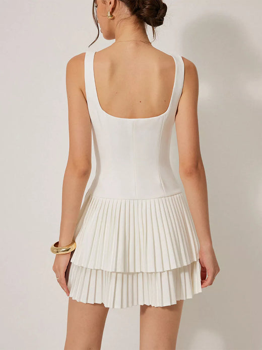 Square Neck Pleated Mini Dress - alternate view 4