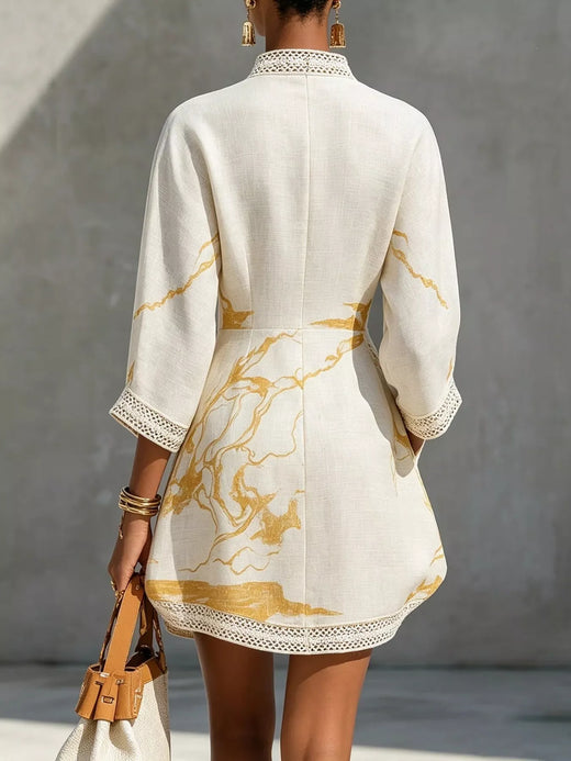 Notched 3/4 Sleeve Mini Dress - alternate view 2