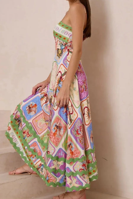 Smocked Printed Square Neck Cami Dress - alternate view 4