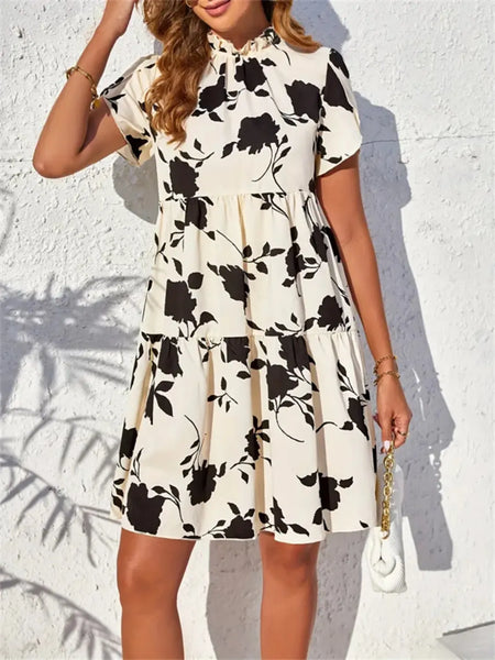 Printed Short Sleeve Mini Dress - alternate view 2