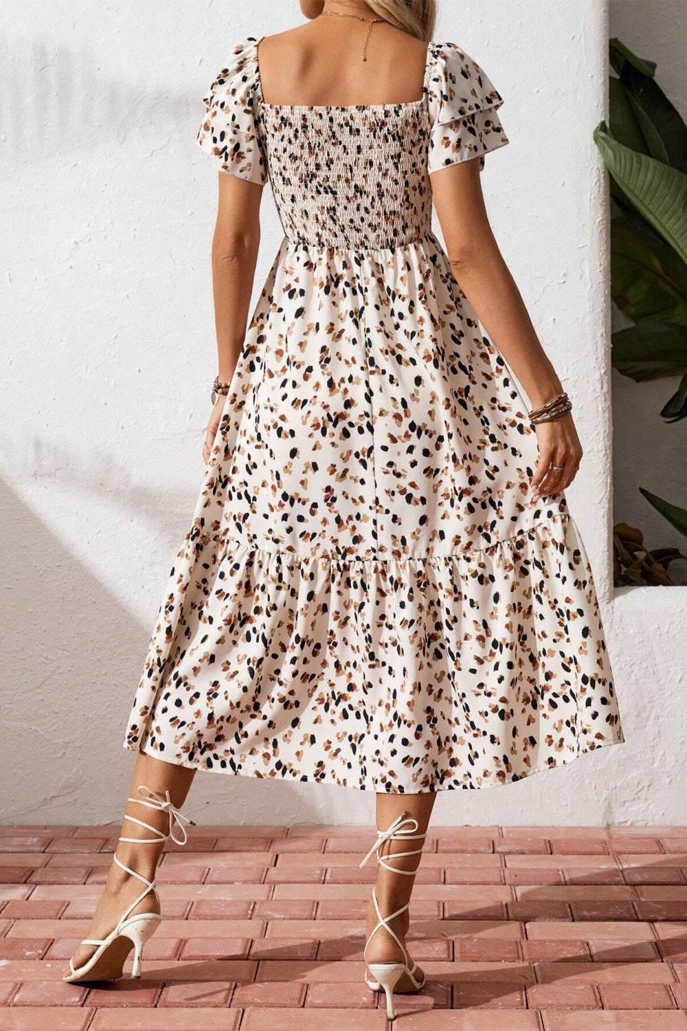 Square Neck Ruffle Sleeve Midi Dress - alternate view 3