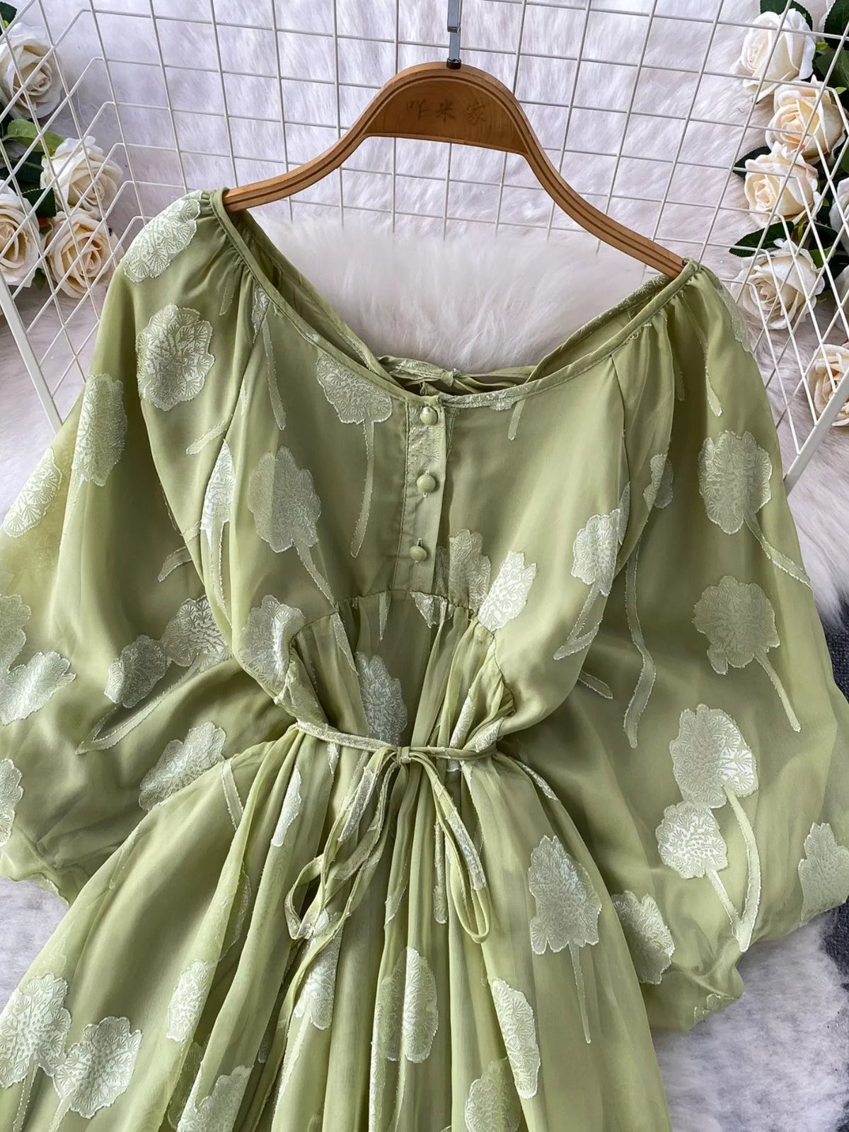 Button Front Puff Sleeve Chiffon Dress - alternate view 15