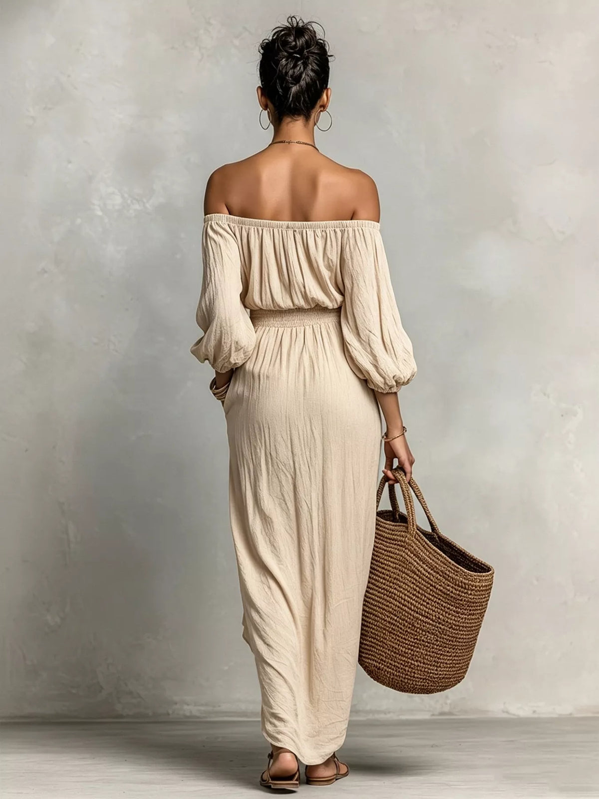 Off-Shoulder Smocked Waist Maxi Dress - alternate view 1