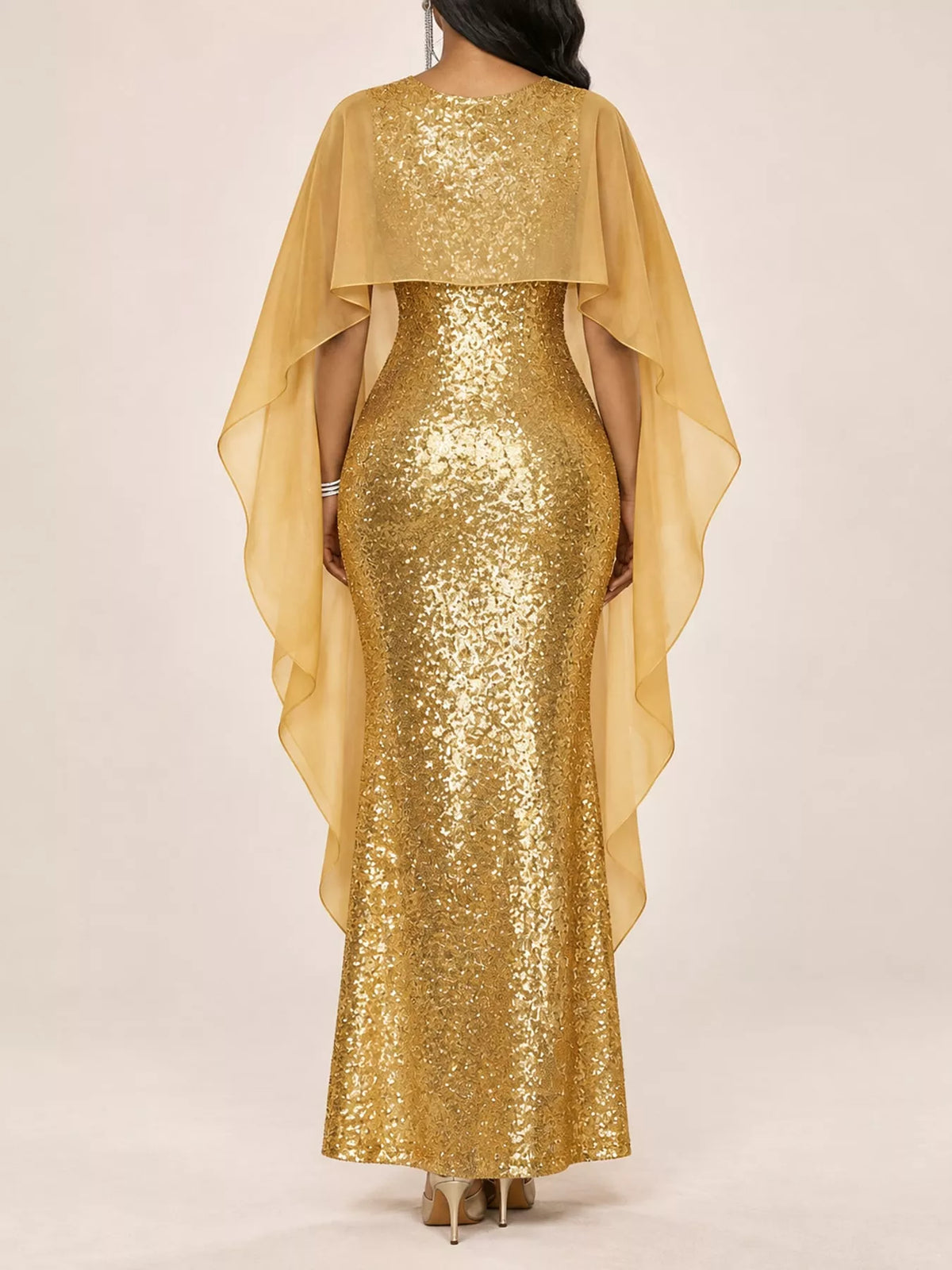 Sequin Cape Overlay Evening Dress - alternate view 21