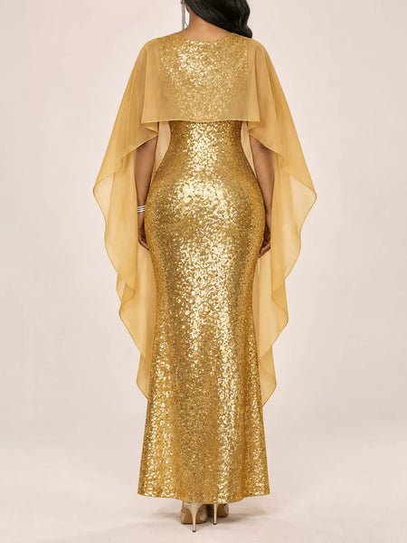 Sequin Cape Overlay Evening Dress - alternate view 21