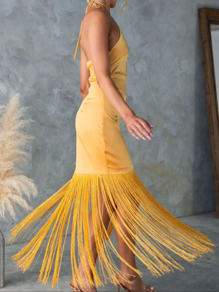 Fringe Halter Neck Sleeveless Dress - alternate view 6