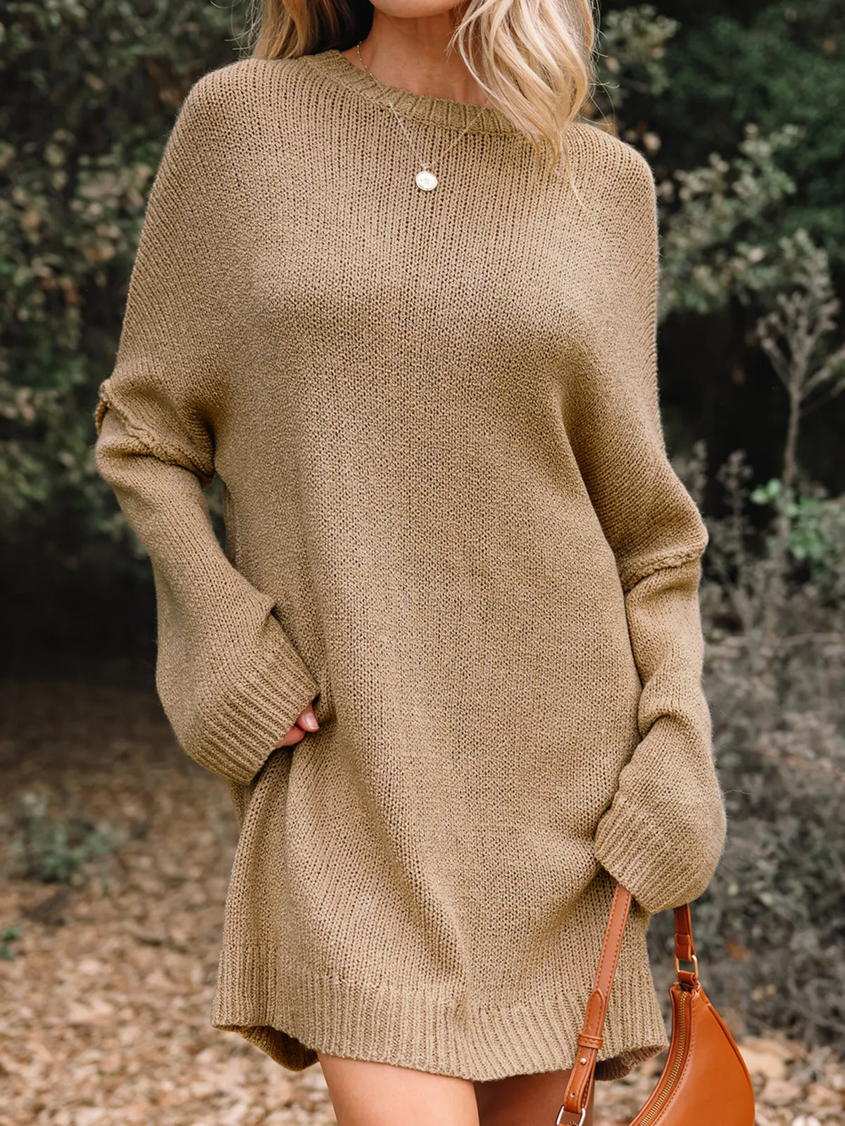 Oversize Drop Shoulder Slouchy Sweater Dress - alternate view 1