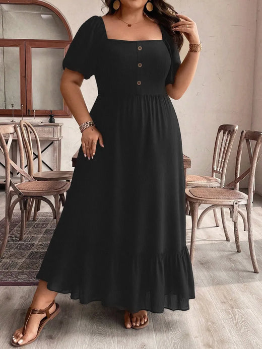 Ruffled Hem Square Neck Short Sleeve Dress - alternate view 5