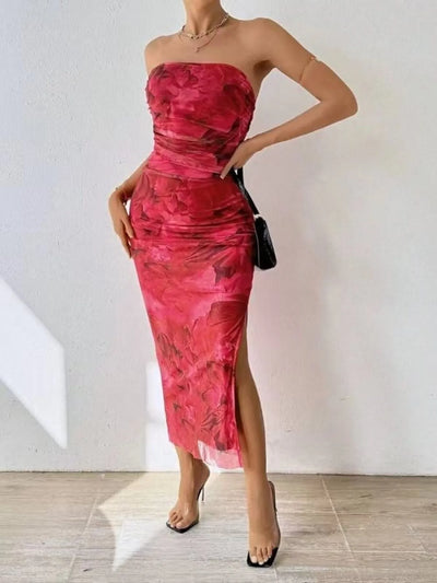Printed Side Slit Tube Dress - alternate view 21