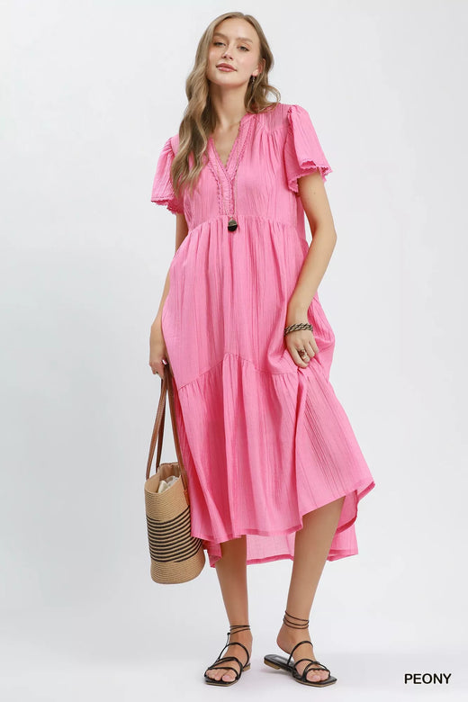 Textured Tiered Midi Dress with Side Pockets - alternate view 4