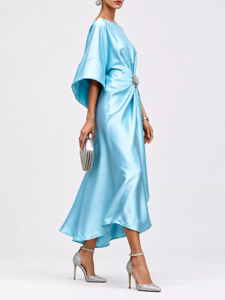 Full Size Satin Draped Evening Dress with Crystal Brooch Plus Size - alternate view 7