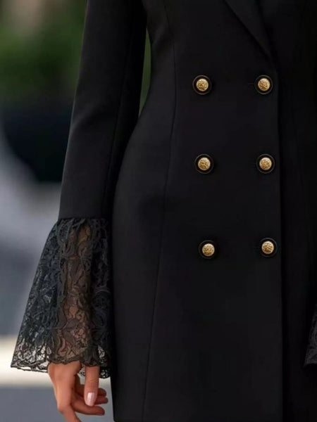 Double-Breasted Blazer Dress with Lace Flare Cuffs - alternate view 9