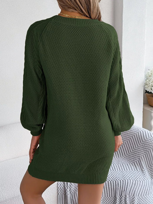 Diamond Cable Knit Sweater Dress with Long Sleeves - alternate view 5