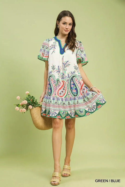 Paisley Flutter Sleeve Mini Dress - alternate view 5