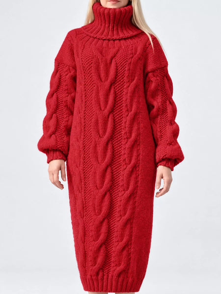 Full Size Oversized Chunky Cable Knit Turtleneck Sweater Dress Plus Size - alternate view 9