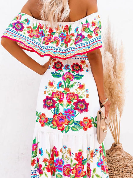 Floral Off Shoulder Ruffle Maxi Dress - alternate view 2