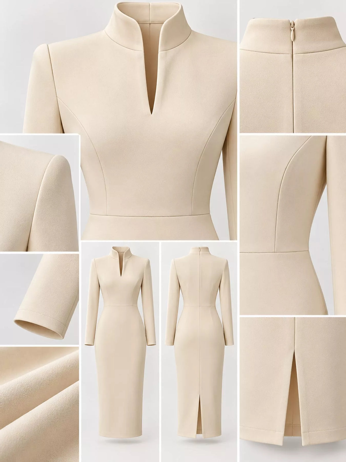 Full Size Stand-Collar Long-Sleeve Midi Dress Plus Size - alternate view 5