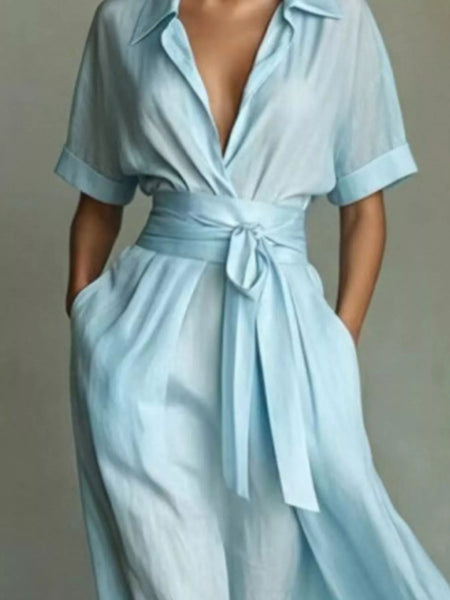 Collared Neck Maxi Shirt Dress - alternate view 13