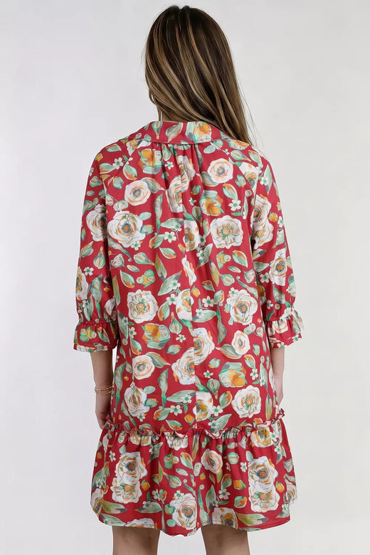 Floral Print Half Sleeve Short Shift Dress - alternate view 1