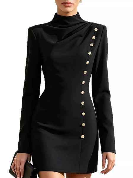 Full Size Decorative Button Mock Neck Mini Dress Plus Size - alternate view 5