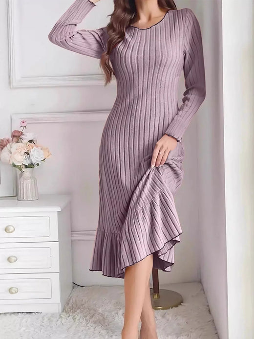 Full Size Ribbed Knit Ruffle Hem Bodycon Dress Plus Size - alternate view 6