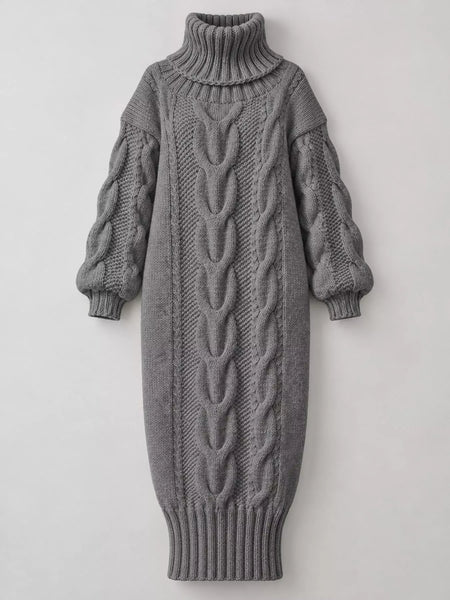 Full Size Oversized Chunky Cable Knit Turtleneck Sweater Dress Plus Size - alternate view 7