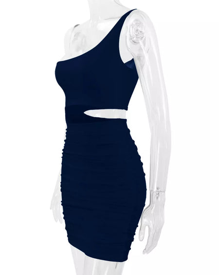 One-Shoulder Cutout Ruched Bodycon Mini Dress - alternate view 50