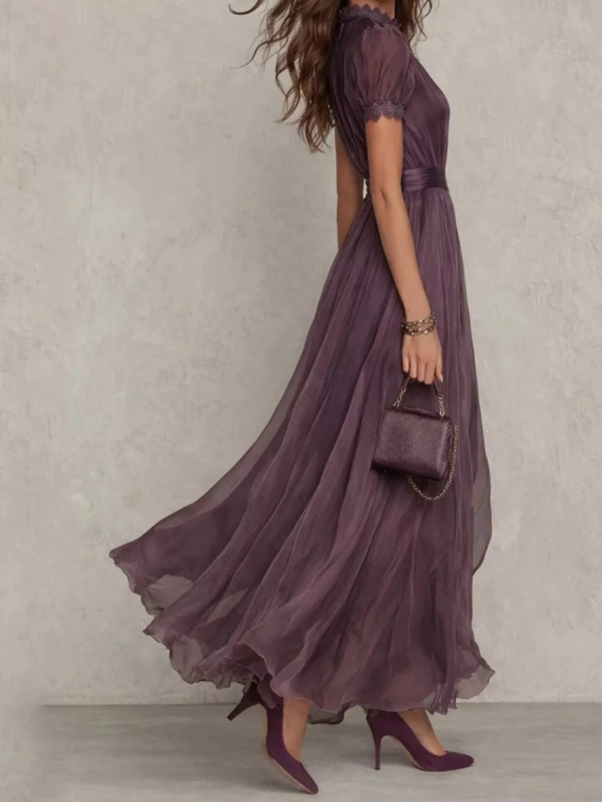 Full Size Elegant Sheer Chiffon Mock-Neck Maxi Dress with Keyhole Detail Plus Size - alternate view 3