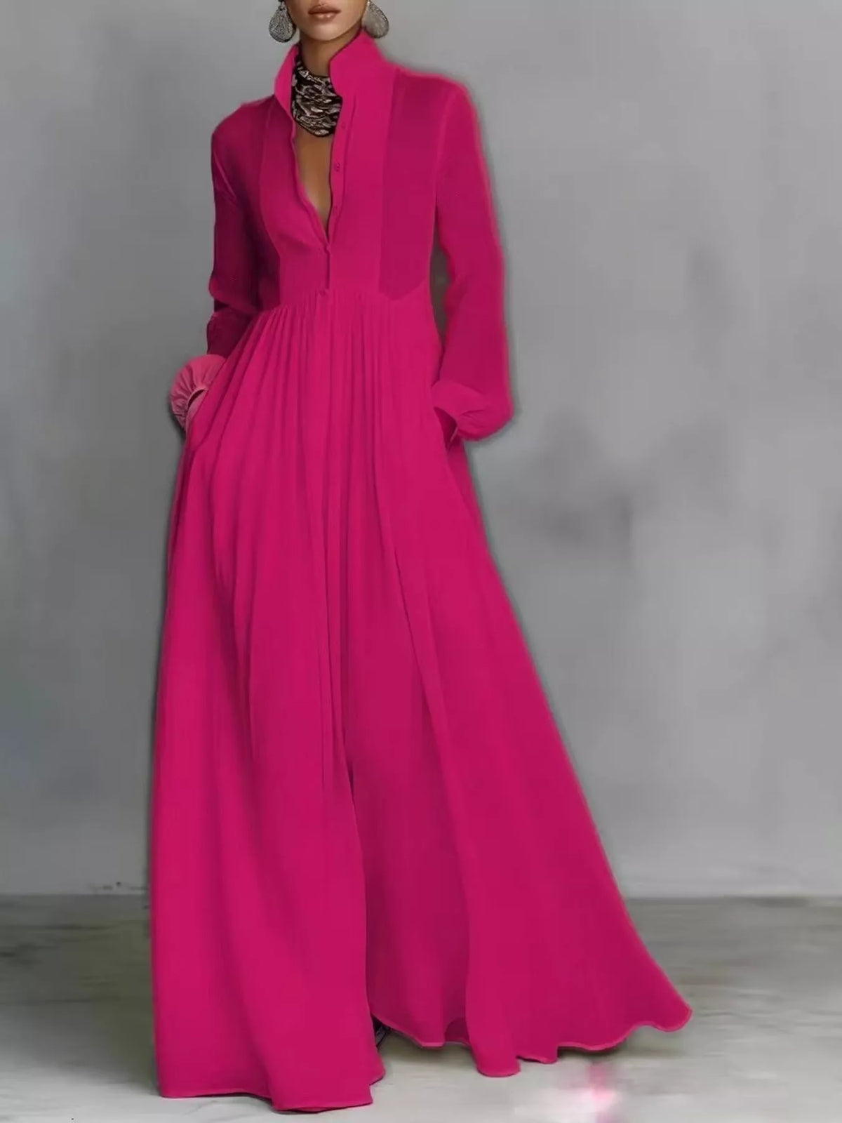 Full Size Long-Sleeve Button Front Maxi Dress Plus Size - alternate view 41