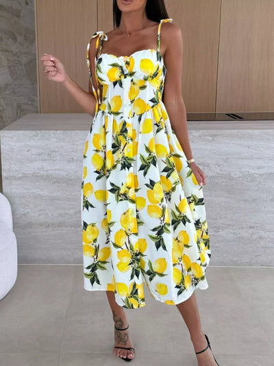 Printed Tie-Strap Midi Dress - alternate view 15