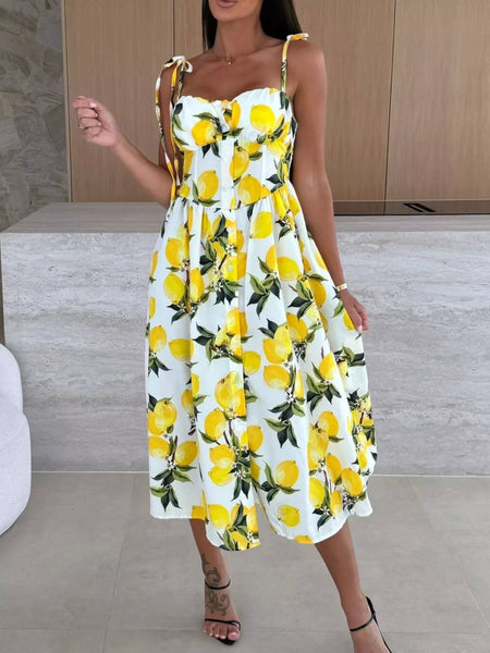 Printed Tie-Strap Midi Dress - alternate view 15