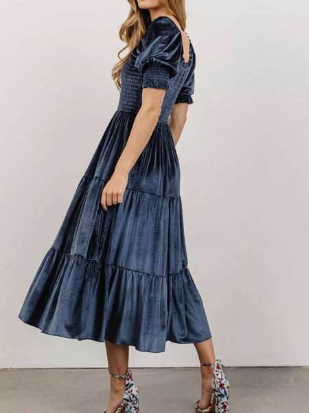 Velvet Smocked Tiered Midi Dress - alternate view 3