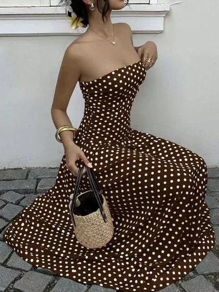 Strapless Polka Dot Ruched Maxi Dress - alternate view 24