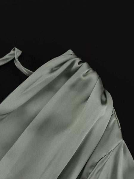 V-Neck Satin Mini Dress with Flowy Sleeves - alternate view 8