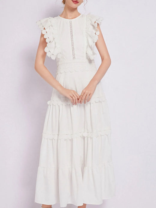 Sleeveless Ruffled Tiered Dress with Embroidered Trim - alternate view 6