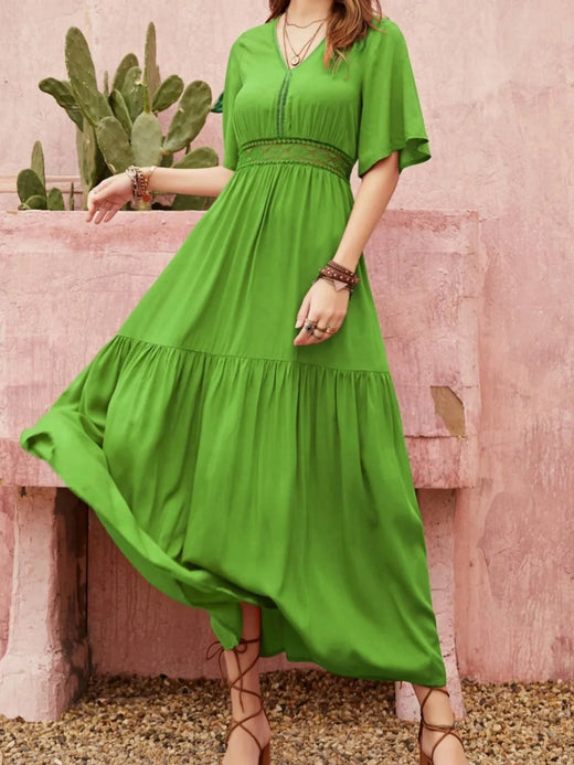Lace Detail V-Neck Short Sleeve Dress - alternate view 3