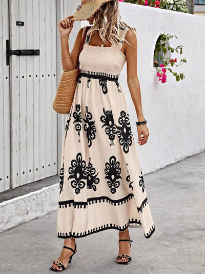 Smocked Printed Square Neck Maxi Dress - alternate view 18