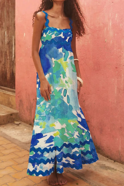 Printed Square Neck Wide Strap Dress - alternate view 10