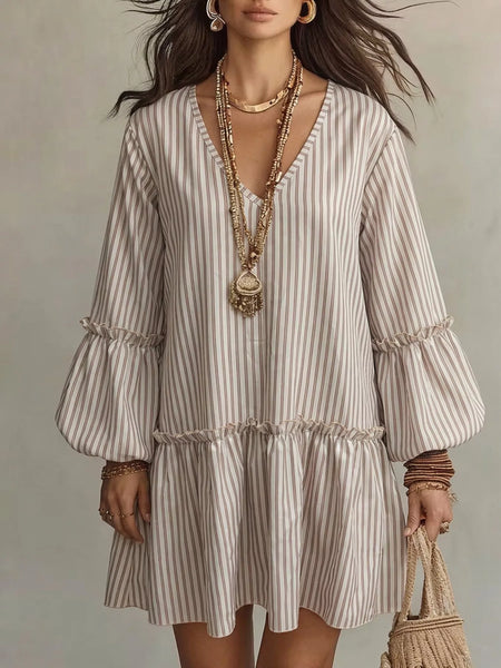 Full Size Striped Balloon Sleeve Mini Dress Plus Size - alternate view 8
