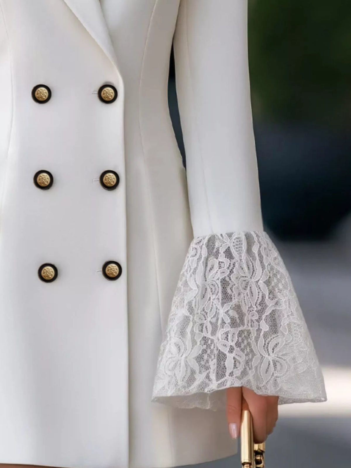 Double-Breasted Blazer Dress with Lace Flare Cuffs - alternate view 6