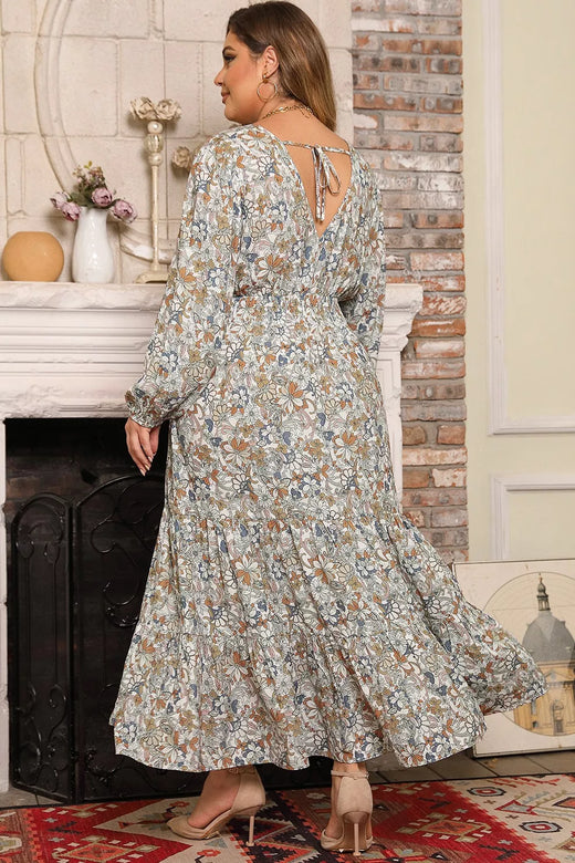 Printed Balloon Sleeve Ruffle Hem Dress - alternate view 2