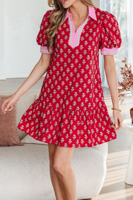 Floral Print Ruffle Hem Mini Dress - alternate view 8