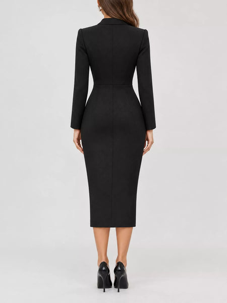 Full Size Elegant Single-Breasted Blazer Midi Dress Plus Size - alternate view 9