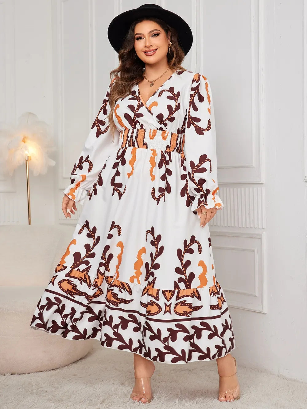 Printed Surplice Flounce Sleeve Dress - alternate view 4