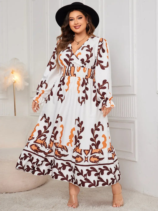 Printed Surplice Flounce Sleeve Dress - alternate view 4