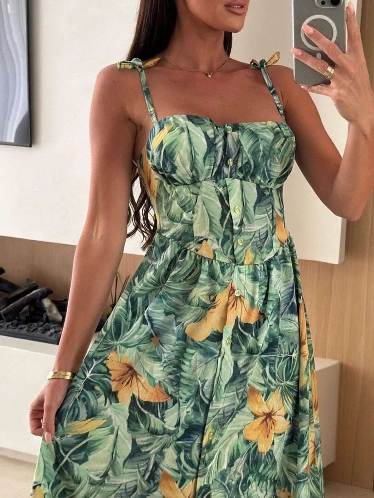 Printed Tie-Strap Midi Dress - alternate view 29