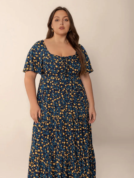 Printed Short Sleeve Slit Tiered Maxi Dress - alternate view 7