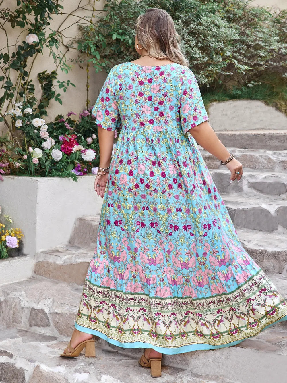 Printed Tie Neck Flutter Sleeve Maxi Dress - alternate view 4